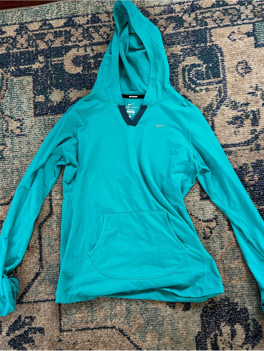 Nike Running Dri-FIT Hoodie Women’s Large Teal Thumbholes Pullover